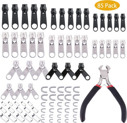 Rits sluiting reparatie set Metaal set 85-delig inclusief tang 5 maten ritsen / HaverCo