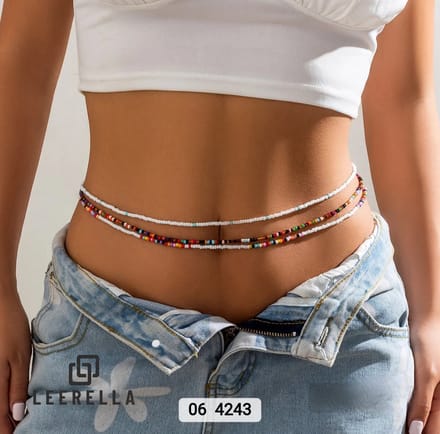 Leerella Handgemaakte Gekleurde Kralen Taille Kettingset 4243 - Set van 3 - Elastische Tailleband 76 cm Moederdag Verjaardag Valentijnsdag