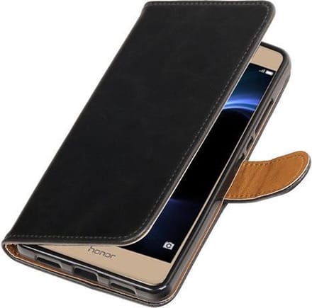 Zwart Pull-Up PU booktype wallet hoesje voor Huawei Honor V8