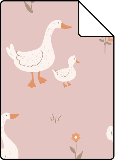 Proefstaal ESTAhome behang schattige ganzen roze - 26.5 x 21 cm - 131829-S