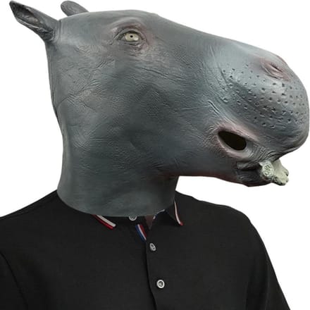 Nijlpaard hoofddeksel, dieren latex masker One size fits all adults grijs