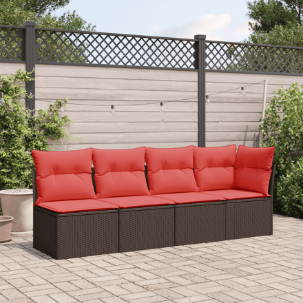 vidaXL - Tuinbank - met - kussens - 4-zits - poly - rattan - bruin