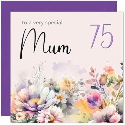 75e Verjaardagskaart voor Mama met Paarse Bloemen