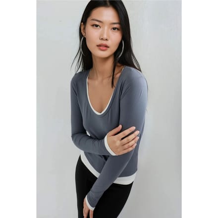 Contrast Bindende Lange Mouwen Blouse