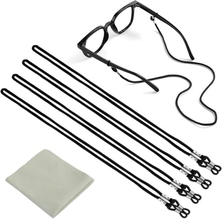 Dailygoods - Pack van 4 Unisex Brilkettingen met Microvezeldoek - Zwart Brillenkoord