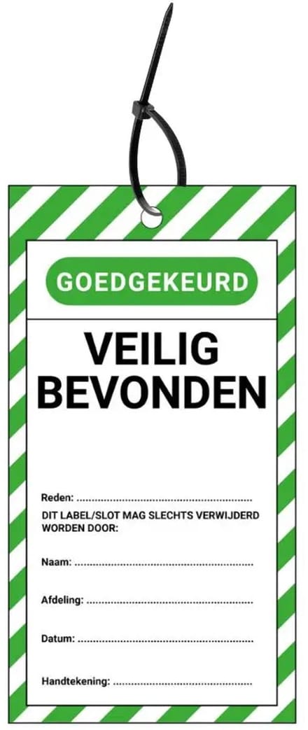 LOTO tags veilig bevonden NL - 10 stuks - inclusief tiewraps