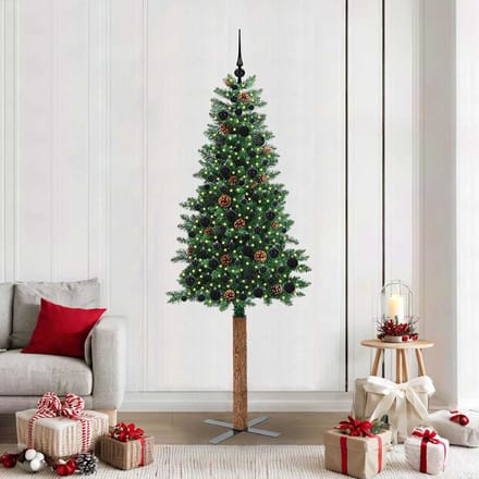 vidaXL - Slanke - Kerstboom - Groen - 210 - cm - PVC - en - massief - dennenhout