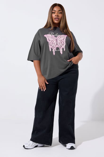 Limited Collection Grijs ‘Believe’ Vlinder Graphic Oversized Tshirt Size 48