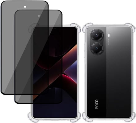 TechNow Hoesje + 2x Privé Screenprotector geschikt voor Poco X7 Pro – Privacy Tempered Glass - Case Transparant