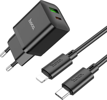 Hoco - 2in1 Oplader Geschikt voor iPhone met USB C naar Lightning Kabel - 1 Meter - Snellader