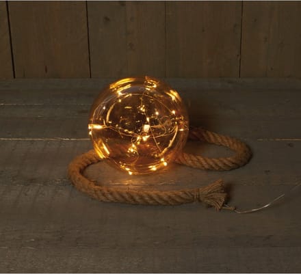 Kerstverlichting - B.o. Bal Glas Goud 18cm Aan 1m Touw / 15led Warm Wit 2xaa