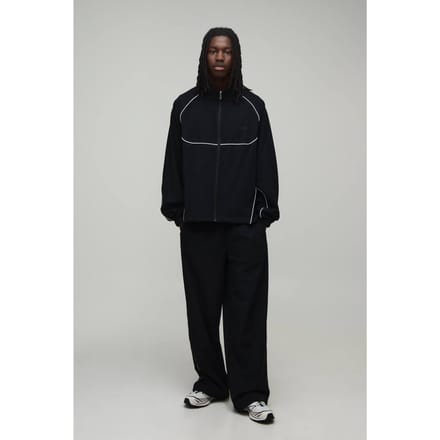 Heren Actief Oversized Trainingspak Met Col En Ritssluiting En Nylon Pijpdetail | Black | Size Medium