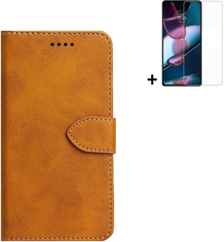 Hoesje Geschikt voor Motorola Moto E30/ Moto E40 - Screenprotector Motorola Moto E30/ Moto E40 - Wallet Bookcase Cognac Bruin + Screenprotector