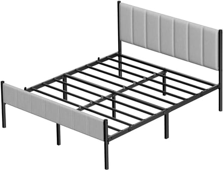 VASAGLE - Bed - Metalen Bed - Gestoffeerd Hoofdbord - Stalen Lattenbodem - Draagvermogen 500 kg