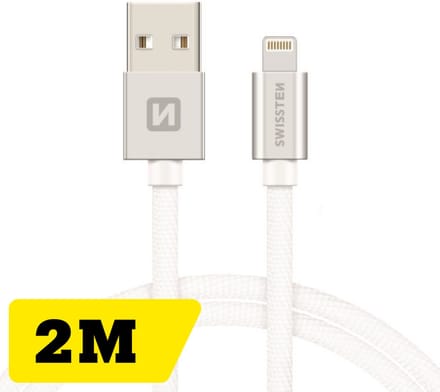 Swissten Lange Lightning Oplaadkabel 2 meter – voor iPhone & iPad – Gevlochten Nylon USB-A Kabel – Zilver