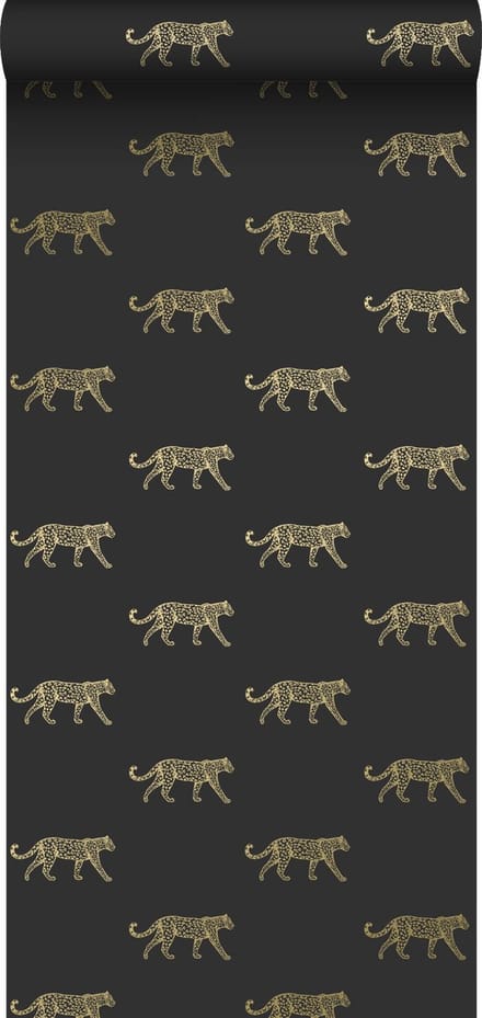 Origin Wallcoverings behang panters zwart en goud - 53 cm x 10.05 m - 347686