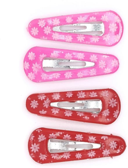 Klik-klak haarspeldjes kinderen roze-rood met bloemetjes