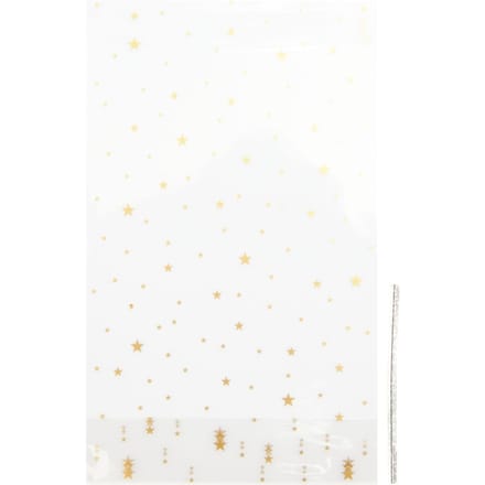 Bodemzak "Gouden sterren" met sluitstrip - 14,4 x 24 cm