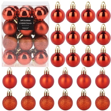 Kerstballen Set Onbreekbaar Rood 3 cm 24 stuks - Kerstdecoratie