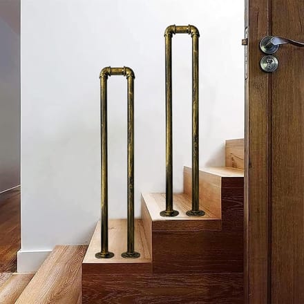 Trapleuning Set - Balkon Reling - Binnen Buiten - Smeedijzer Gegalvaniseerd - 35cm Lengte - Zwart