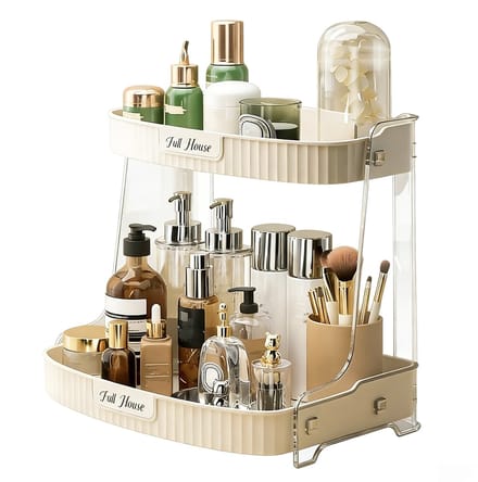 Dubbele Make-up Organizer – Grote Cosmetica Opbergbox voor Lippenstift & Huidverzorging – Crèmewit