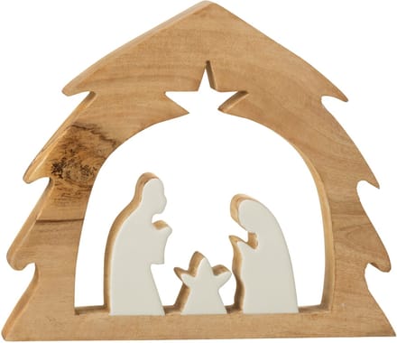 J-Line decoratie Kerststal Boom - hout - wit/naturel - large