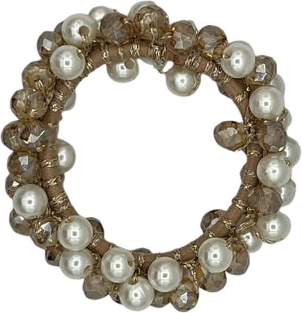 Haarelastiek - kralen - wit/taupe