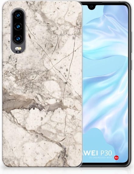 Huawei P30 TPU Siliconen Hoesje Marmer Beige