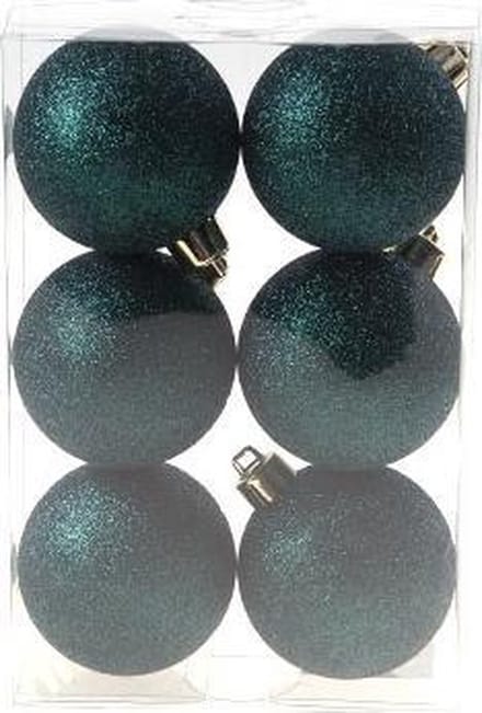 Cosy&Trendy Kerstballen Ø 6 cm - Petrol glitter - Set-6