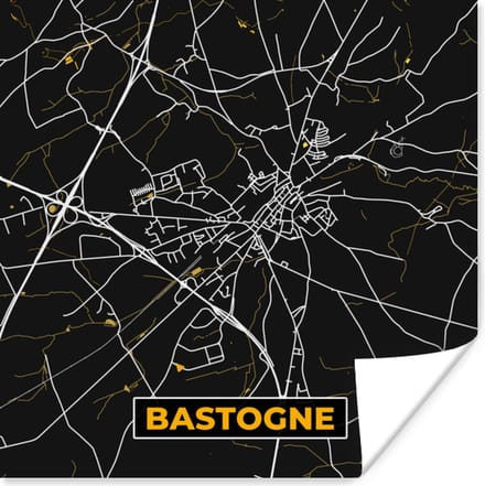Poster Stadskaart - Plattegrond - Bastogne - Goud - Kaart - 30x30 cm