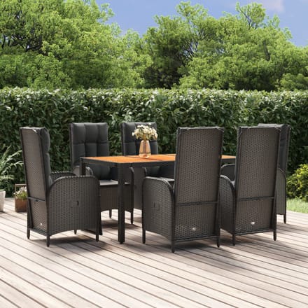 vidaXL - 7-delige - Tuinset - met - kussens - poly - rattan - zwart