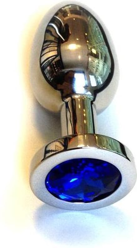 Buttplug RVS met blauw kristal - large
