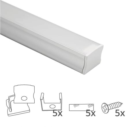 Led strip profiel opbouw 2M – 20mm hoog – incl. afdekkap - Led profiel 2 meter - Wit
