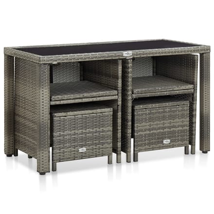 vidaXL - 5-delige - Tuinset - met - kussens - poly - rattan - grijs