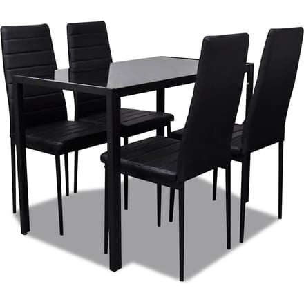 Eetkamer Set Tafel en Stoelen 5 Delen Kunstleer Zwart