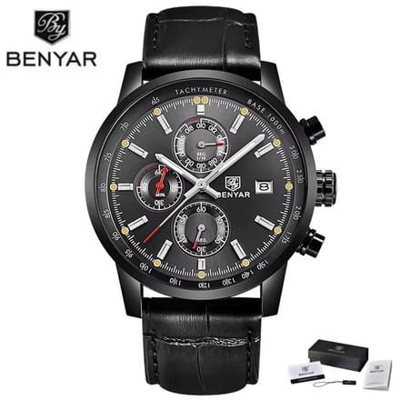 BENYAR Horloge BY-5102 - Full Black – Heren - Quartz - Chronograaf - Stalen Band - Stoer - Luxe