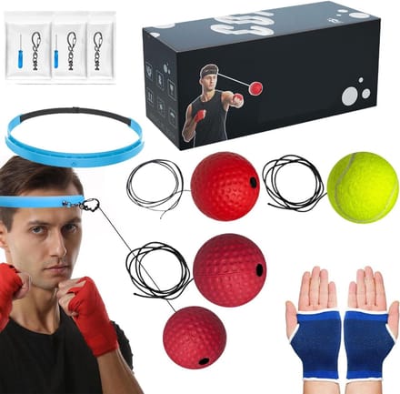 Boksreflexbal set - Trainingsbal hoofdband - Verbeter reactievermogen - Drie balgewichten - 6 cm diameter - Meerdere kleuren