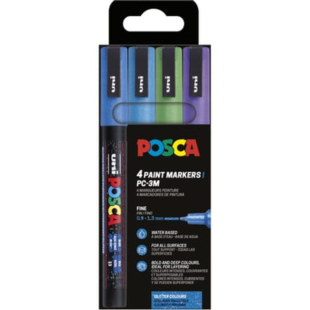 Paintmarker Uni POSCA PC3M fijn glitter koel assorti set à 4 stuks