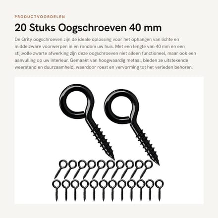 Dailygoods - 20 Stuks Oogschroeven 40 mm - Zwart - Voor Hangen van Lichte Voorwerpen