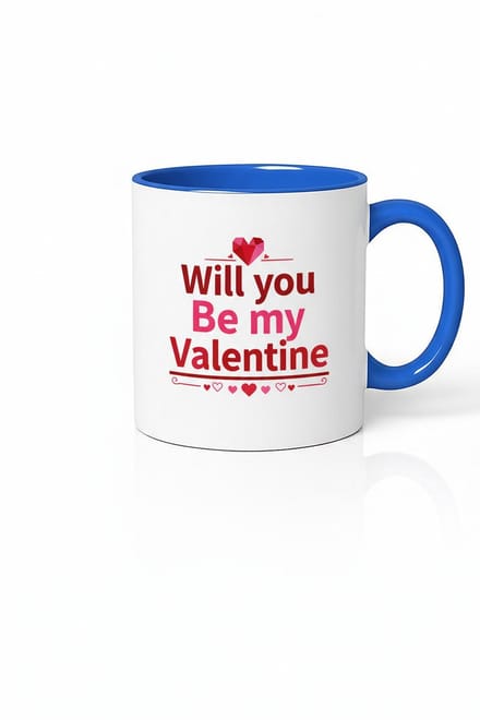 Will you Be my Valentine Mok - Romantisch Valentijn Cadeau met Liefdevolle Tekst, Blauw Handvat
