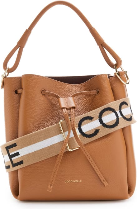 COCCINELLE Leren Handtas Schoudertas Eclyps Handbag Grained Leather Cuir Terracotta