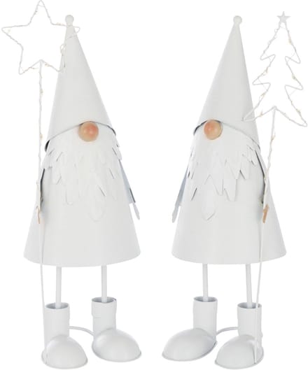 J-Line figuur Kerstman Ster + Boom - polyresin - wit - small - 2 stuks - LED lichtjes