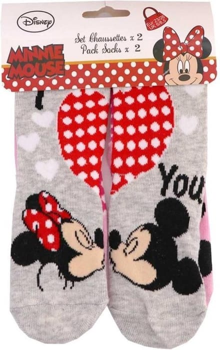 Minnie Mouse - Sokken - Roze/Grijs - Duopack - maat 31-34
