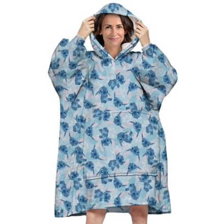 Disney Lilo & Stitch Hoodie Fleece Deken, Blue Flower - Volwassen (One Size) - Polyester