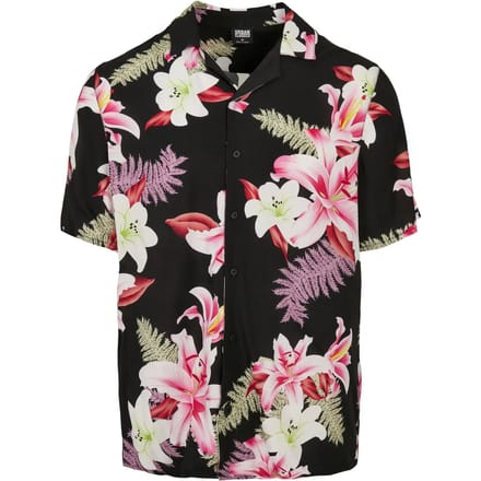 Urban Classics - Viscose AOP Resort darkjungle Overhemd - XS - Groen