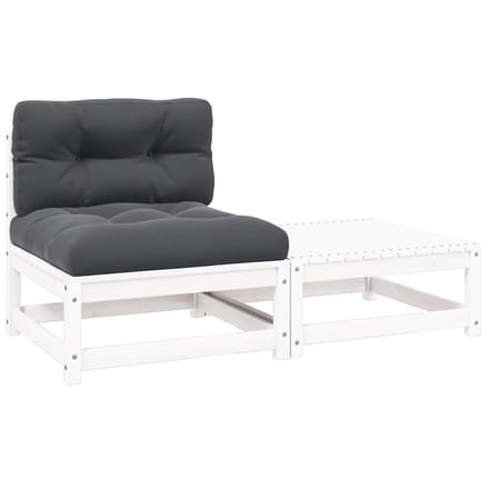 vidaXL - 2-delige - Loungeset - met - kussens - massief - grenenhout - wit