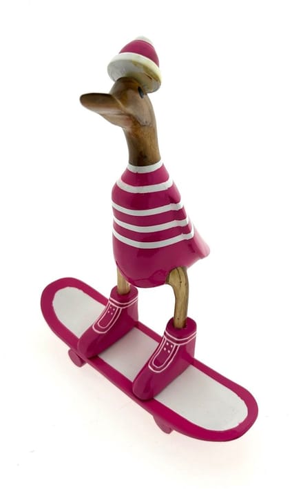 Houten eend Wessel skateboard neon pink