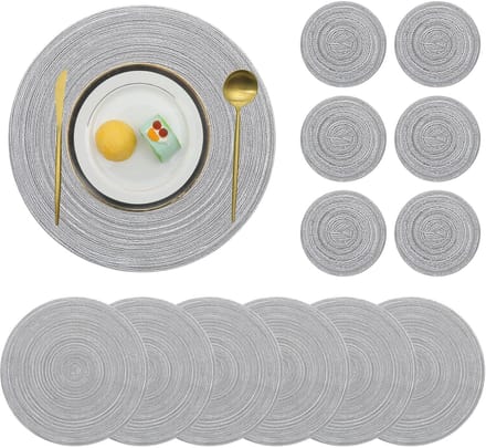 Ronde placemats en onderzetters - set van 6 - hittebestendig - polyester en katoen