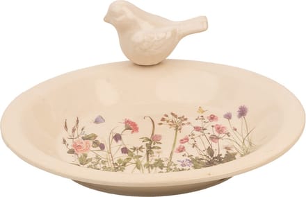 Clayre & Eef Vogelvoederbak Ø 26x10 cm Beige Keramiek Vogel