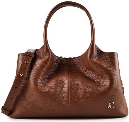COCCINELLE Leren handtas schoudertas Nell Handbag Grained Leather Cognac bruine